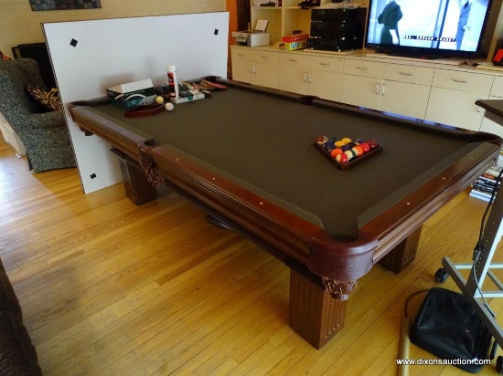 (FR) OLHAUSEN MAHOGANY BILLIARDS/POOL/PING PONG TABLE. HAS MOTHER OF PEARL INLAY ON RAILING AND