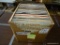 BOX LOT OF 100 RECORDS. INCLUDES THE ANGELS MY BOYFRIEND'S BACK, THE MONKEES GREATEST HITS, CHER,