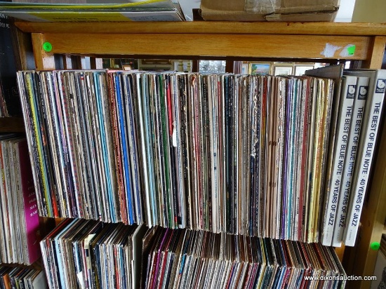 SHELF LOT OF RECORDS. 200 PLUS OR MINUS. SHELF 1 RACK 4. INCLUDES THE BEST OF BLUE NOTE BOXED SETS 2