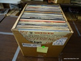 BOX LOT OF 100 RECORDS. INCLUDES THE ANGELS MY BOYFRIEND'S BACK, THE MONKEES GREATEST HITS, CHER,