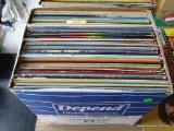 BOX FULL OF RECORDS ON TOP OF TABLE 1. APPROX. 50 MIXED TO INCLUDE, EARL HINES, ARTHUR FIEDLER,