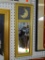 (WALL) SMALL MIRROR IN GOLD TONED FRAME WITH PRINT OF A CRESCENT MOON AT THE TOP: 7