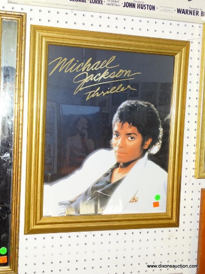 (WALL) MICHAEL JACKSON "THRILLER" POSTER. IN GOLD TONED FRAME: 23.5"x19.5"