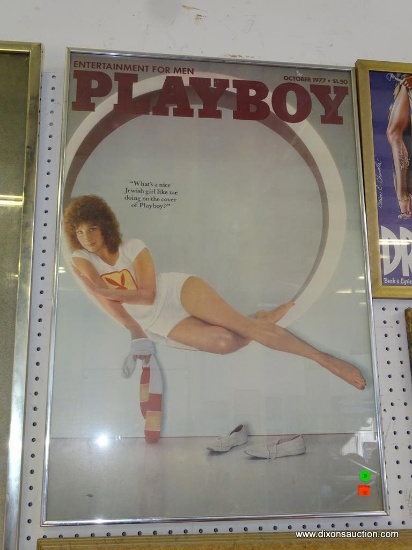 (WALL) OCTOBER 1977 PLAYBOY ADVERTISING POSTER. IN SILVER FRAME: 23"x34"
