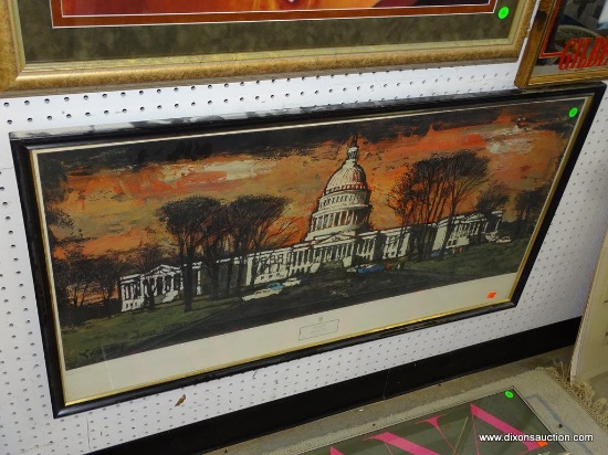 (WALL) FRAMED AND SIGNED PRINT BY F. LLOVERAS OF THE CAPITOL BUILDING IN WASHINGTON D.C. IN BLACK