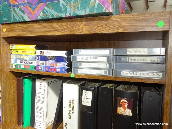 (WOOD SHELVES) SHELF LOT OF MISC. VHS TAPES: 3 AS SEEN ON TV "BIG" VHS TAPES. AMERICA'S NEW WAR