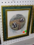 (WALL) FRAMED, SIGNED, AND NUMBERED PRINT OF PANDA'S. #510/950. SIGNED JOHN CHENG: 10.5