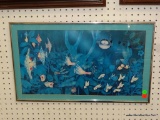 (WALL) FRAMED AND SIGNED PRINT OF FISH. SIGNED S. MOSKOWITZ (1975) IN SILVER FRAME: 24.25