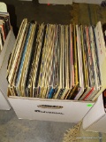 (TABLES) BOX LOT OF 33 RPM RECORDS: THE MAGIC OF ABBA. DIONNE WARWICKE. VOYAGE. JOHN TRAVOLTA. ETC.