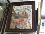 (WALL) CALVERT EXTRA AND COCA COLA MIRRORED BACK ADVERTISING SIGN. IN WOODEN FRAME: 15.75