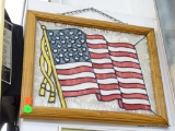 (WALL) PAINTED GLASS AMERICAN FLAG IN WOODEN FRAME: 15