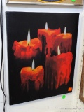(WALL) UNFRAMED PRINT ON CANVAS OF BURNING CANDLES.