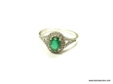 .925 STERLING SILVER LADIES 1.5CT EMERALD GEMSTONE RING SIZE 10.5