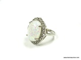.925 STERLING SILVER LADIES 6CT OPAL GEMSTONE RING SIZE 7