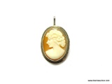 .925 STERLING SILVER VINTAGE CAMEO BROOCH/PENDANT. 7/8''X5/8''