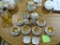 (ROW 1) HAUS DRESDEN TEA SET: TEAPOT. CREAM AND SUGAR. 6 TEA CUPS AND SAUCERS. 2 ASHTRAYS. SMALL BUD