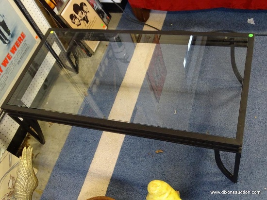 (ROW 1) MODERN METAL AND GLASS TOP COFFEE TABLE: 48"x24"x18". MATCHES #4. DELIVERY IS AVAILABLE FOR