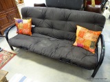 (ROW 1) BLACK PAINTED METAL FUTON WITH CUSHION. IS IN EXCELLENT CONDITION: 78