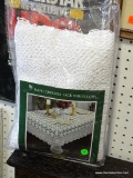 (ROW 1) HAND CROCHETED AND LACE TABLECLOTH IN ORIGINAL PACKAGE