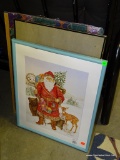 (ROW 1) LOT OF MISC. SIZED PICTURE FRAMES. 1 WITH A PRINT OF SANTA.