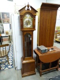(ROW 2) TEMPUS FUGIT WEST GERMAN GRANDMOTHER CLOCK WITH EMBOSSED CHERUB FACES ON THE CLOCK FACE. HAS