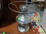 (ROW 2) PEWTER FINISHED OIL LAMP CONVERTED TO ELECTRIC. DOES NOT HAVE SHADE: 10.5