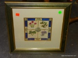 (ROW 2) FRAMED AND DOUBLE MATTED PRINT OF HERBS: 14.5