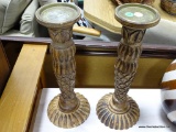 (ROW 2) PAIR OF COMPOSITION TROPICAL THEMED CANDLE HOLDERS: 6