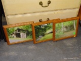 (ROW 2) 3 MATCHING PINE FRAMES WITH MISC. PRINTS: 12