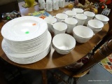 (ROW 2) 34 PIECES OF LENOX CHINA IN THE OPAL INNOCENCE CARVED PATTERN: 9 DINNER PLATES. 9 DESSERT