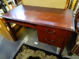 (ROW 3) CHERRY DESK WITH 2 DRAWERS (1 IS A FILING DRAWER) AND PULL OUT KEYBOARD TRAY: 48