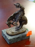 (ROW 3) REMINGTON BRONZE STATUE OF A COWBOY WRANGLING A HORSE. ON MARBLE BASE: 3