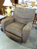 (ROW 3) BRUSHED SUEDE SWIVEL ROCKING ARMCHAIR: 37