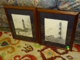 (ROW 3) PAIR OF FRAMED AND MATTED PENCIL DRAWINGS OF LIGHTHOUSES AT NAGS HEAD, NC. SIGNED COTTON