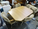 (ROW 2) METAL AND FORMICA TOP BREAKFAST TABLE WITH 4 MATCHING CHAIRS. TABLE HAS 1 LEAF: 11.5