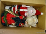 (ROW 3) BOX LOT OF CHRISTMAS ITEMS: SANTA CLAUSES. ANGEL FIGURINE. ETC.