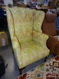 (ROW 3) QUEEN ANNE MAHOGANY AND UPHOLSTERED WING CHAIR: 31