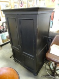 (ROW 1) BLACK PAINTED COMPUTER ARMOIRE WITH 4 FILING CUBBIES AT THE TOP WITH 1 PAPER DRAWER, SLIDE
