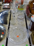(TABLES) MISC. LOT OF GLASSWARE: DIVIDED DISH. SALT AND PEPPER SHAKERS. SILVER PLATE RIMMED 4.5