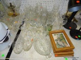 (TABLES) LOT OF MISC. GLASSWARE: RED WINE GLASSES. ELVIS SHOT GLASS SHOOTER. HERSHEY PENNSYLVANIA