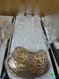 (TABLES) MISC. LOT: 13 PUNCH CUPS. SHERRY GLASSES. SILVER PLATE SERVING TRAY: 12