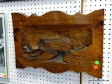 (TABLES) WOOD CARVED SCENE OF A COVERED BRIDGE: 21.5