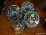 (ROW 1) LOT OF 4 BUBBLE STYLE GLASS PAPERWEIGHTS.
