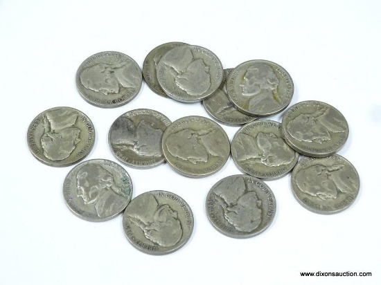 LOT OF 14 WARTIME JEFFERSON NICKELS WITH ASSORTED DATES.