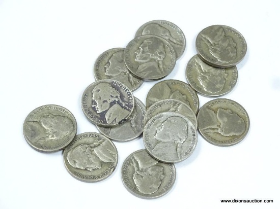 LOT OF 14 WARTIME JEFFERSON NICKELS WITH ASSORTED DATES.