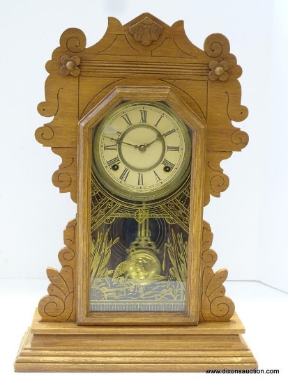 WATERBURY KITCHEN 8-DAY CLOCK WITH TIME AND STRIKE IS A NICE CLOCK HAS A BEAUTIFUL BRASS PENDULUM