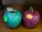 (R6) 2 STONE APPLES: 1 IN GREEN AND 1 IN PURPLE