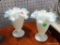 (R1) PAIR OF MILK GLASS RUFFLED EDGED VASES (1 WITH A MINOR CHIP): 5.5