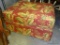 (R4) FLORAL UPHOLSTERED RED OTTOMAN: 32