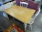 (R4) MAPLE AND PAINTED WHITE DINING ROOM TABLE WITH TURNED LEGS AND 3 CHAIRS. TABLE: 39.5